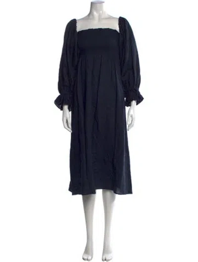 Pre-owned Sleeper Linen Midi Length Dress In Blue
