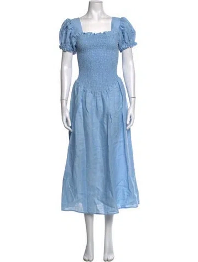 Pre-owned Sleeper Linen Midi Length Dress In Blue