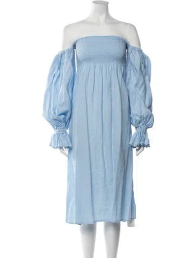 Pre-owned Sleeper Linen Midi Length Dress In Blue