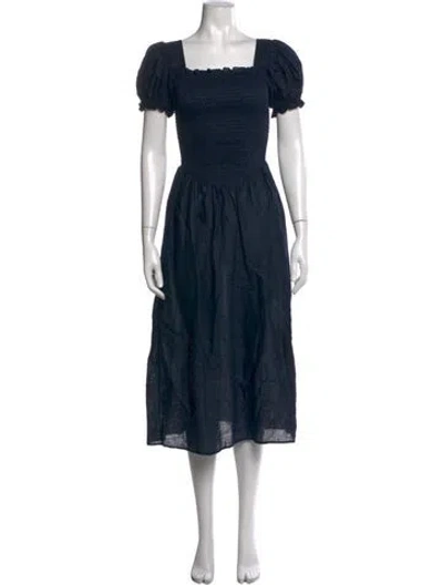 Pre-owned Sleeper Linen Midi Length Dress In Blue