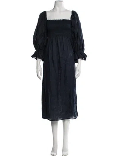 Pre-owned Sleeper Linen Midi Length Dress In Blue