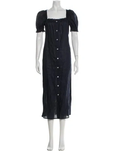 Pre-owned Sleeper Linen Midi Length Dress In Blue