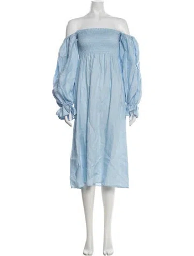 Pre-owned Sleeper Linen Midi Length Dress In Blue