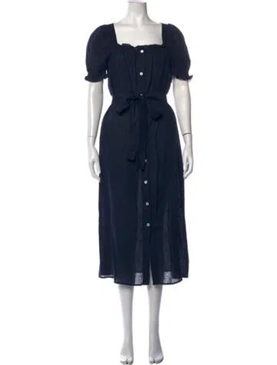 Pre-owned Sleeper Linen Midi Length Dress In Blue