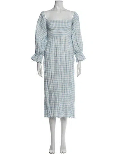 Pre-owned Sleeper Linen Midi Length Dress In Blue