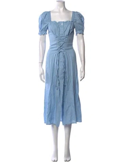 Pre-owned Sleeper Linen Midi Length Dress In Blue