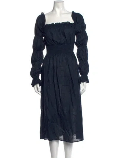 Pre-owned Sleeper Linen Midi Length Dress In Blue