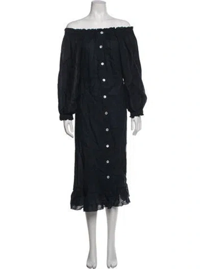 Pre-owned Sleeper Linen Midi Length Dress In Blue