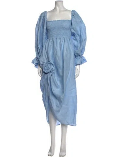 Pre-owned Sleeper Linen Midi Length Dress In Blue