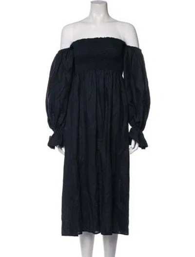 Pre-owned Sleeper Linen Midi Length Dress In Blue