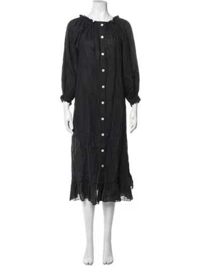 Pre-owned Sleeper Linen Midi Length Dress In Blue
