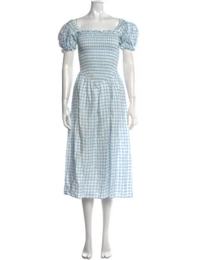 Pre-owned Sleeper Linen Midi Length Dress In Blue
