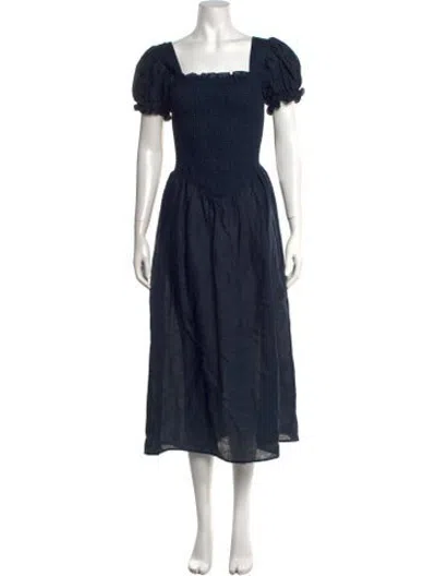 Pre-owned Sleeper Linen Midi Length Dress In Blue
