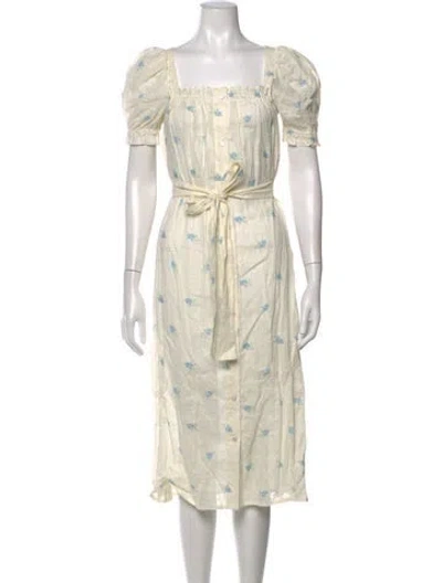 Pre-owned Sleeper Linen Midi Length Dress In Blue/neutrals