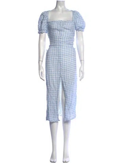 Pre-owned Sleeper Linen Midi Length Dress In Blue/white