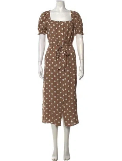 Pre-owned Sleeper Linen Midi Length Dress In Brown