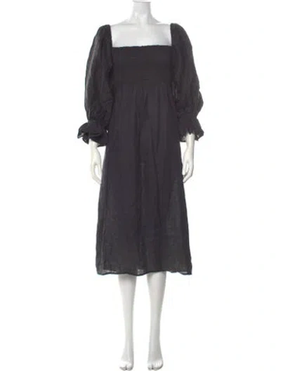 Pre-owned Sleeper Linen Midi Length Dress In Gray