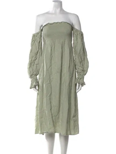 Pre-owned Sleeper Linen Midi Length Dress In Green