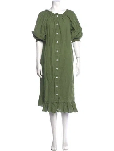 Pre-owned Sleeper Linen Midi Length Dress In Green