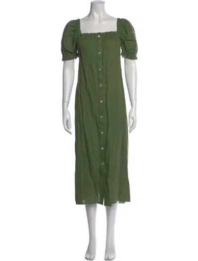 Pre-owned Sleeper Linen Midi Length Dress In Green