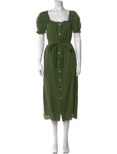 Pre-owned Sleeper Linen Midi Length Dress In Green