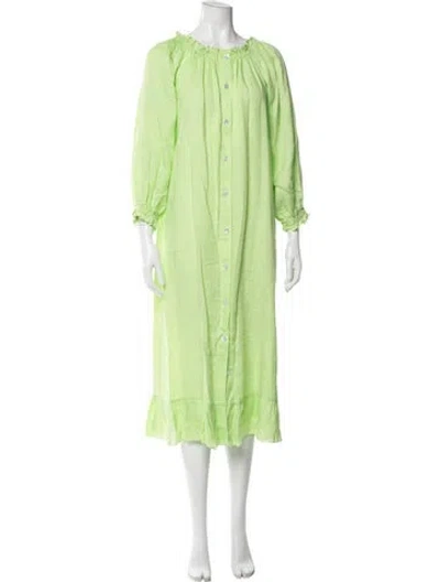 Pre-owned Sleeper Linen Midi Length Dress In Green