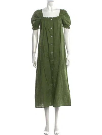 Pre-owned Sleeper Linen Midi Length Dress In Green