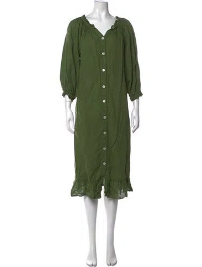 Pre-owned Sleeper Linen Midi Length Dress In Green