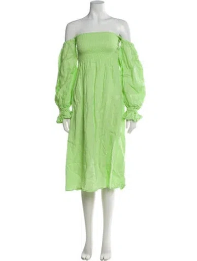 Pre-owned Sleeper Linen Midi Length Dress In Green