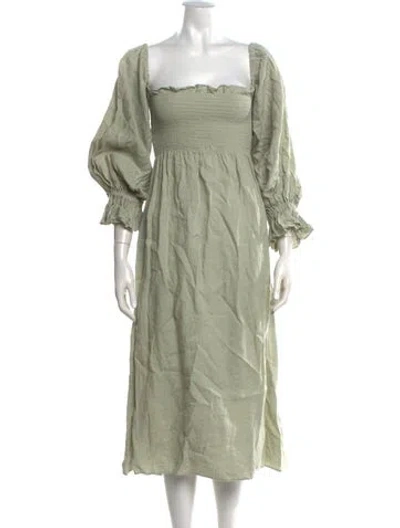 Pre-owned Sleeper Linen Midi Length Dress In Green