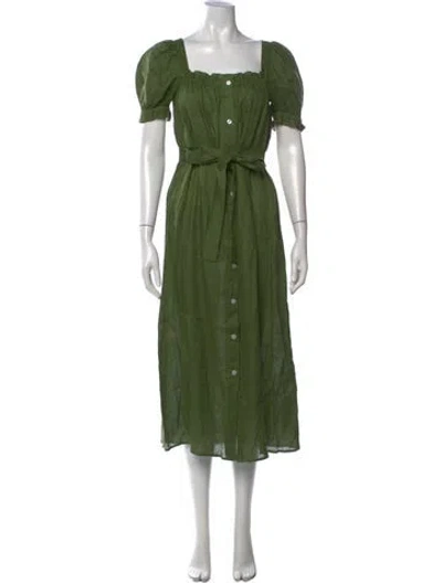 Pre-owned Sleeper Linen Midi Length Dress In Green