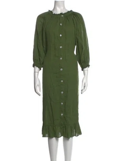 Pre-owned Sleeper Linen Midi Length Dress In Green