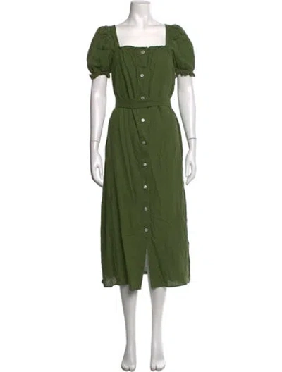 Pre-owned Sleeper Linen Midi Length Dress In Green