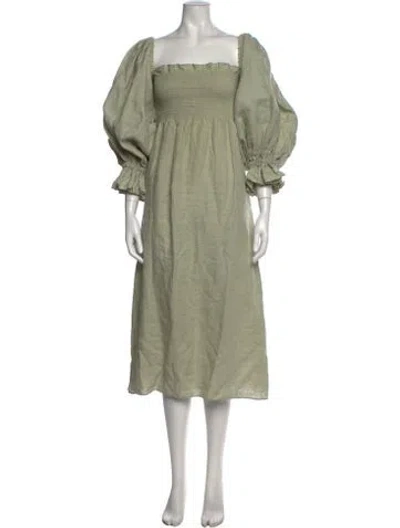 Pre-owned Sleeper Linen Midi Length Dress In Green