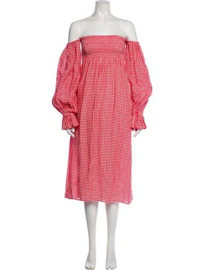 Pre-owned Sleeper Linen Midi Length Dress In Multi