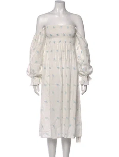 Pre-owned Sleeper Linen Midi Length Dress In Neutral