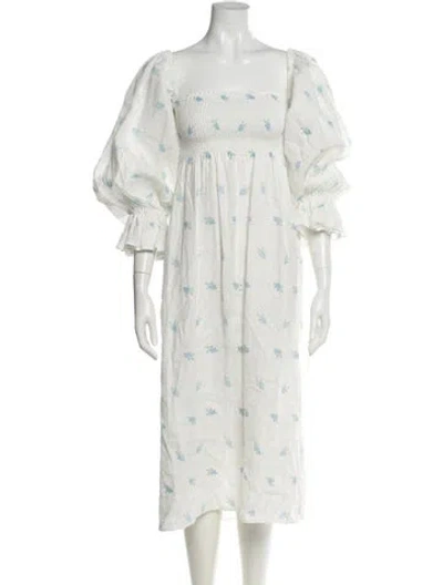 Pre-owned Sleeper Linen Midi Length Dress In Neutral