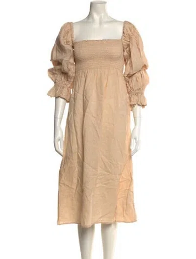 Pre-owned Sleeper Linen Midi Length Dress In Neutral