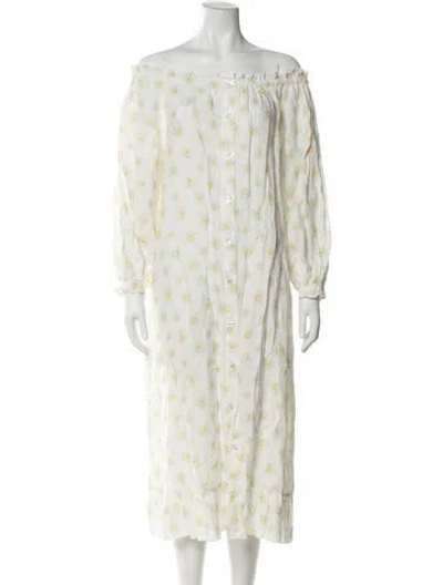 Pre-owned Sleeper Linen Midi Length Dress In Neutral