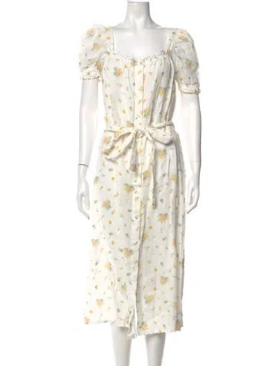 Pre-owned Sleeper Linen Midi Length Dress In Neutral