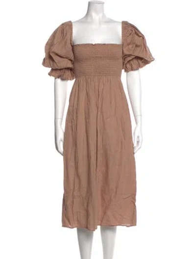 Pre-owned Sleeper Linen Midi Length Dress In Neutral