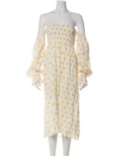 Pre-owned Sleeper Linen Midi Length Dress In Neutral