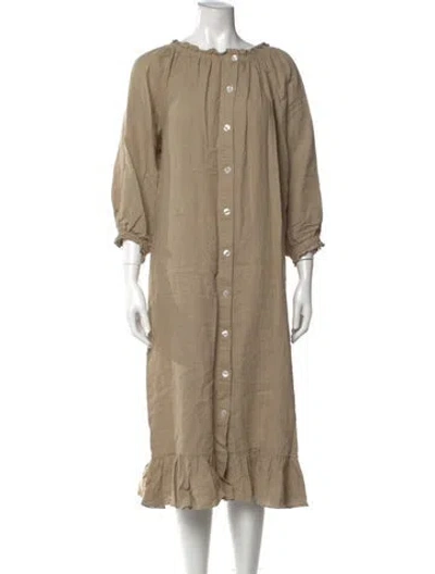 Pre-owned Sleeper Linen Midi Length Dress In Neutral