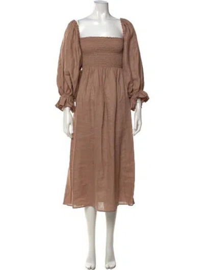 Pre-owned Sleeper Linen Midi Length Dress In Neutral