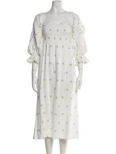 Pre-owned Sleeper Linen Midi Length Dress In Neutral