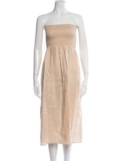 Pre-owned Sleeper Linen Midi Length Dress In Neutral
