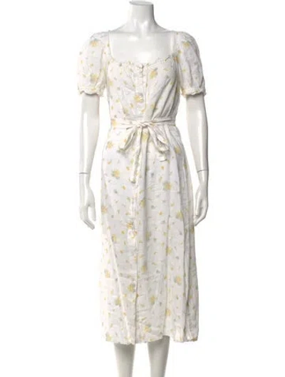 Pre-owned Sleeper Linen Midi Length Dress In Neutral
