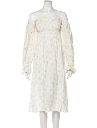 Pre-owned Sleeper Linen Midi Length Dress In Neutrals