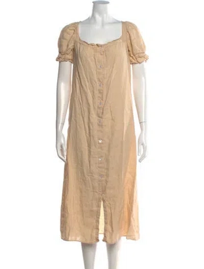 Pre-owned Sleeper Linen Midi Length Dress In Neutrals