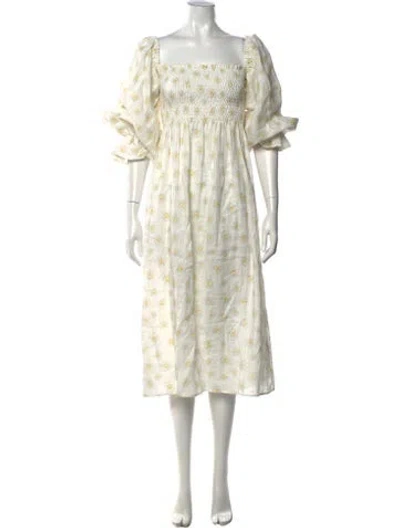 Pre-owned Sleeper Linen Midi Length Dress In Neutrals